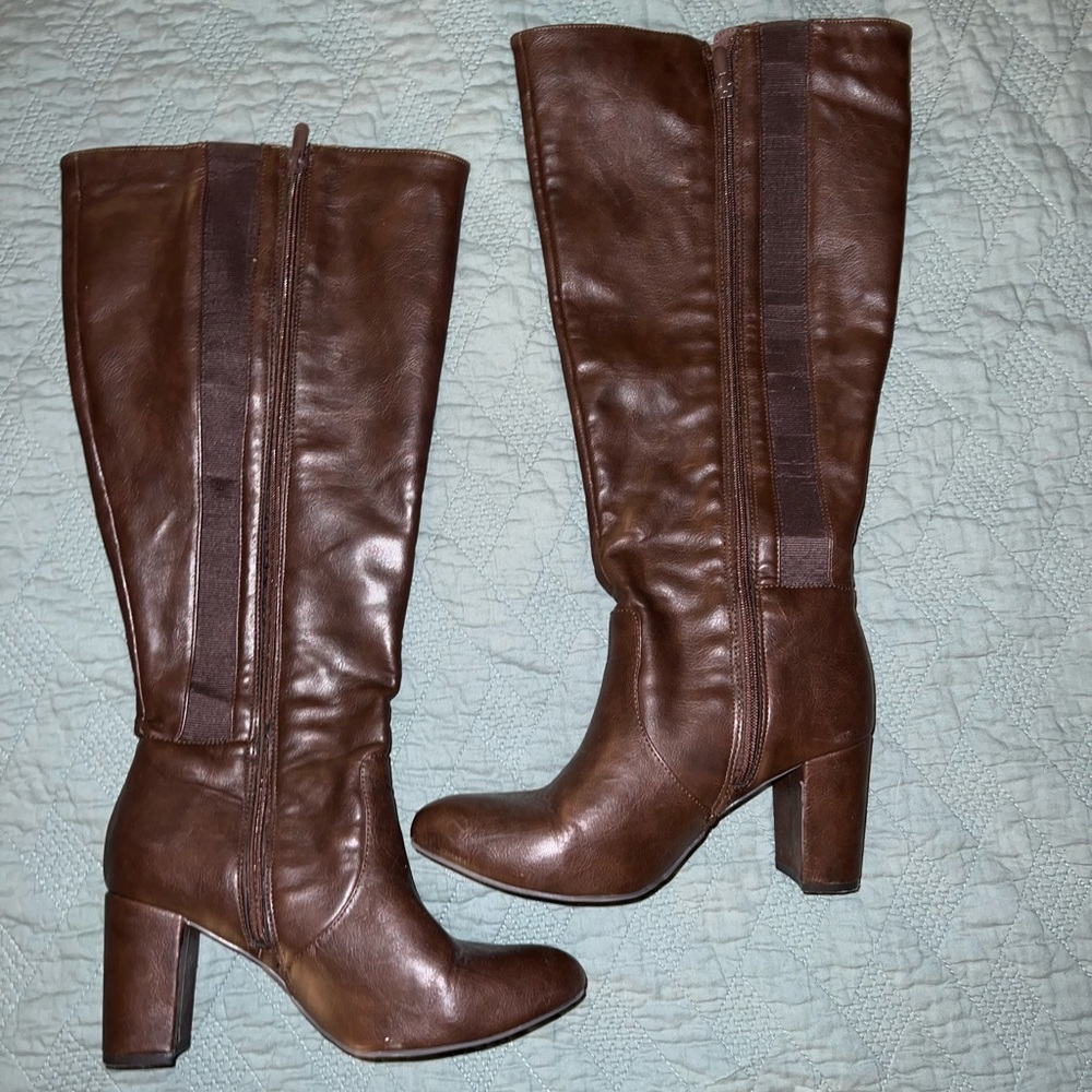 Brown tall heeled boots
